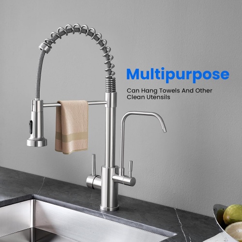 Multifunctional Stainless Steel Spring Sprayer Kitchen Faucet Pull Down Brushed Mixer Tap BL-63020